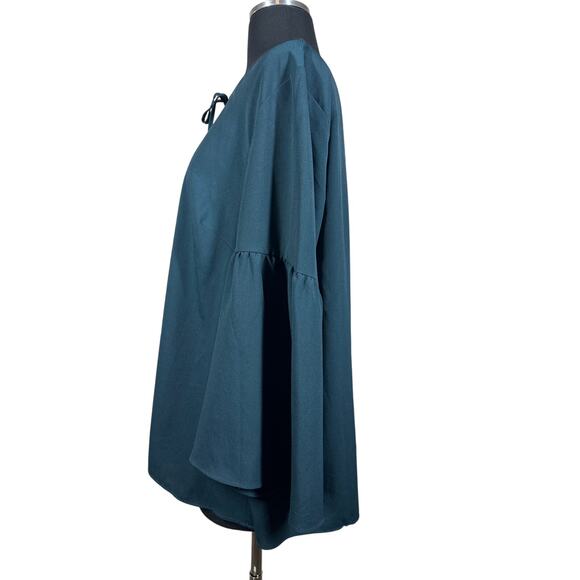 Boden Bell Sleeve Blouse Boho Keyhole Neck Flowy Relaxed Teal Green W0196 Sz 14 - Picture 7 of 14